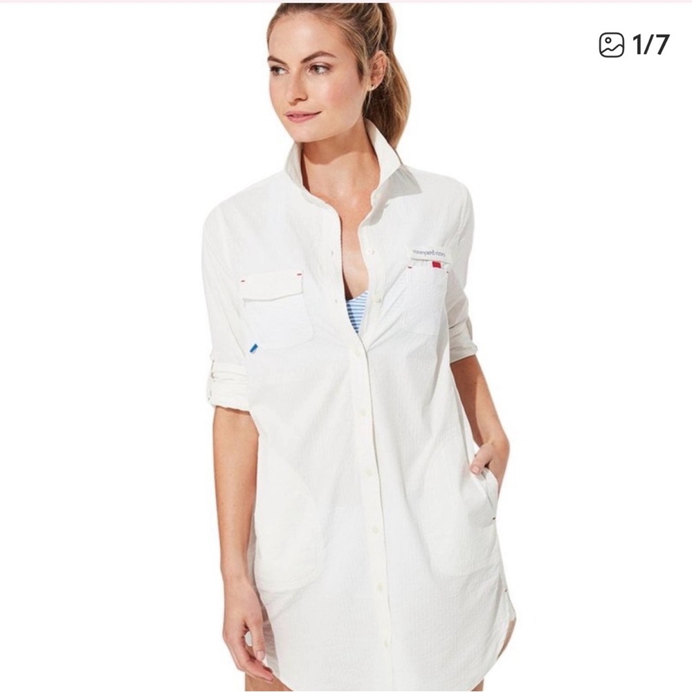 Vineyard Vines White Button-Up Swim Coverup